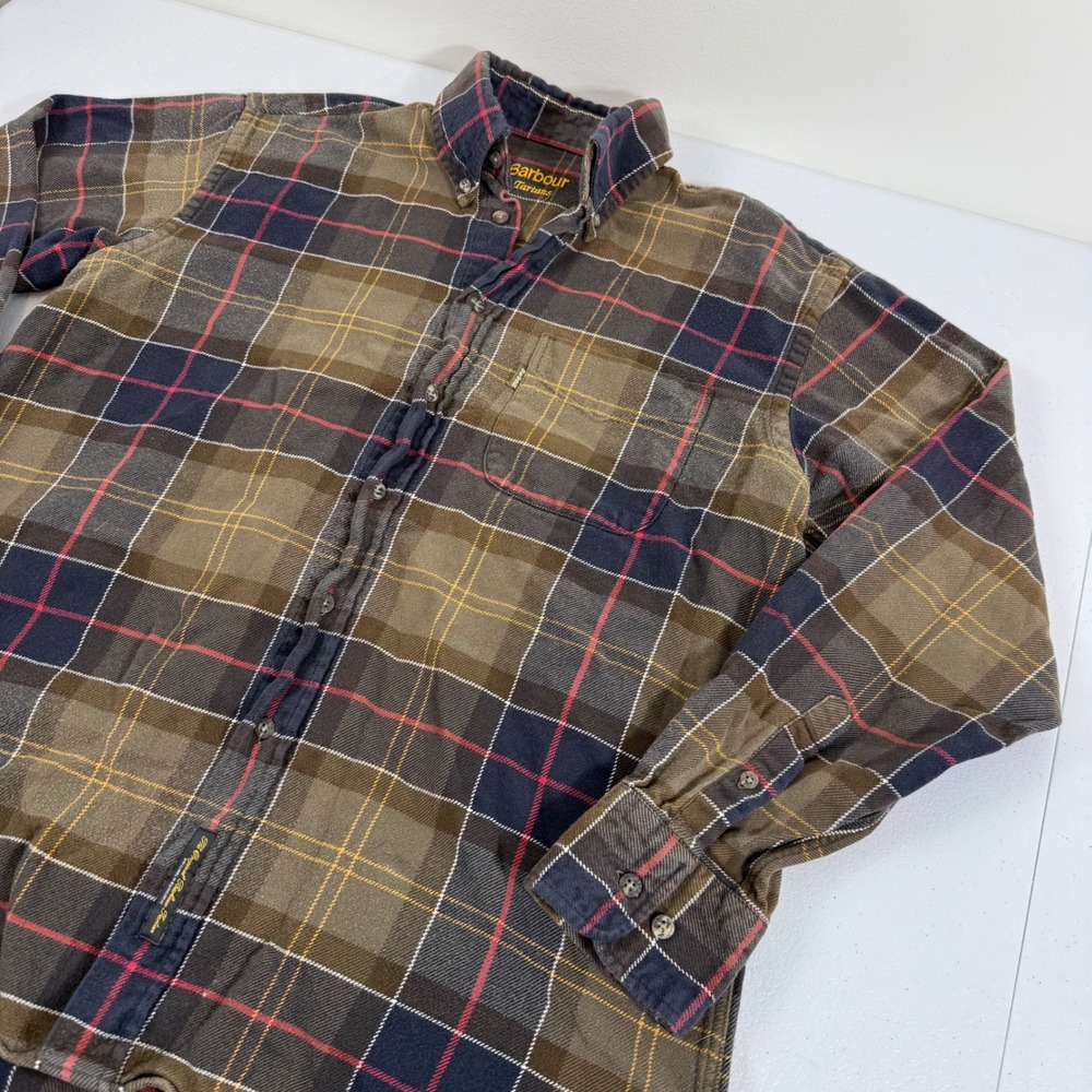 Barbour Tartans Mens Brown Navy Red Plaid Button Down Shirt Size Medium M